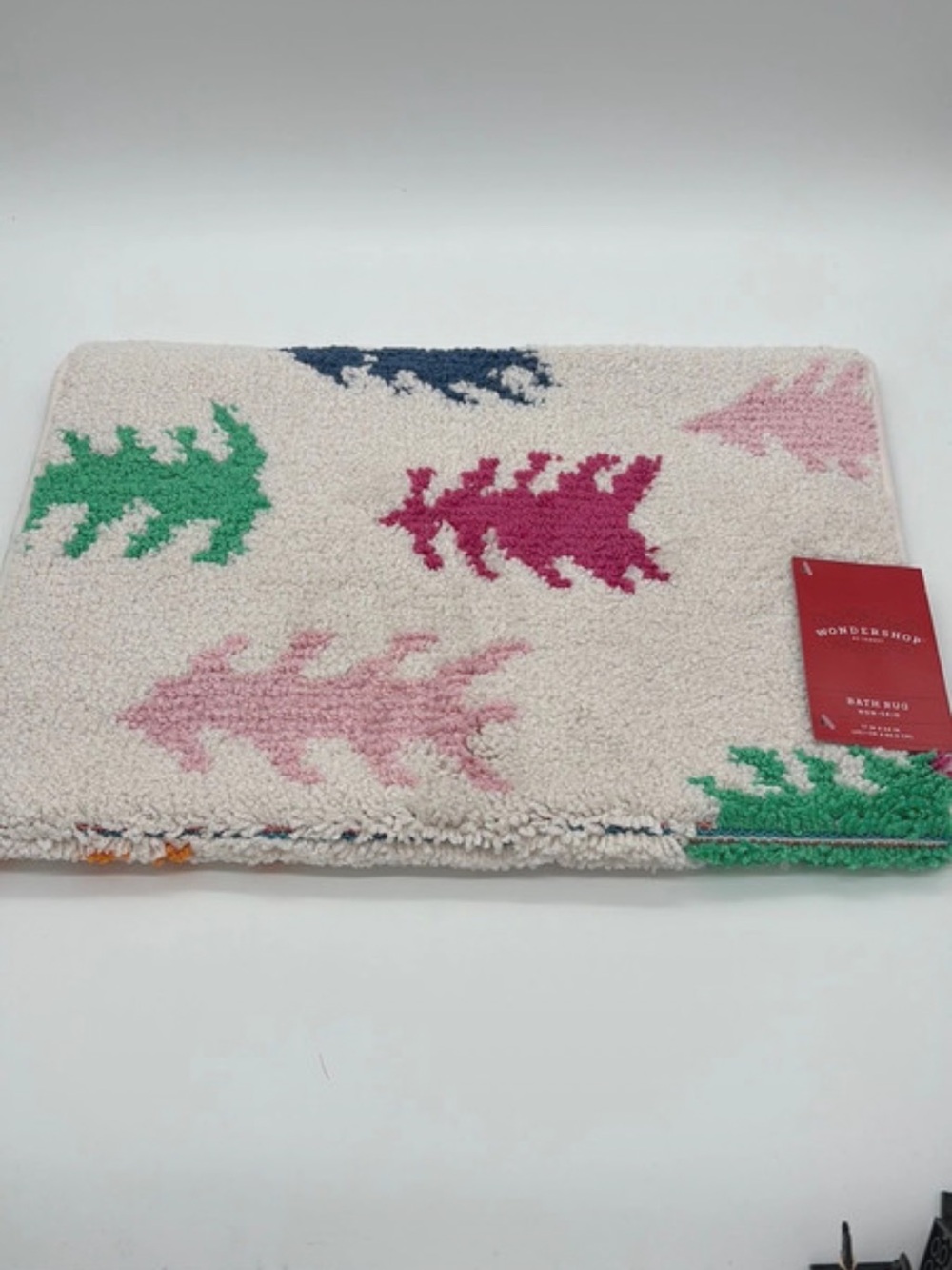 Wondershop Cream Bath Rug with Pink, Green & Navy Leaf Accents